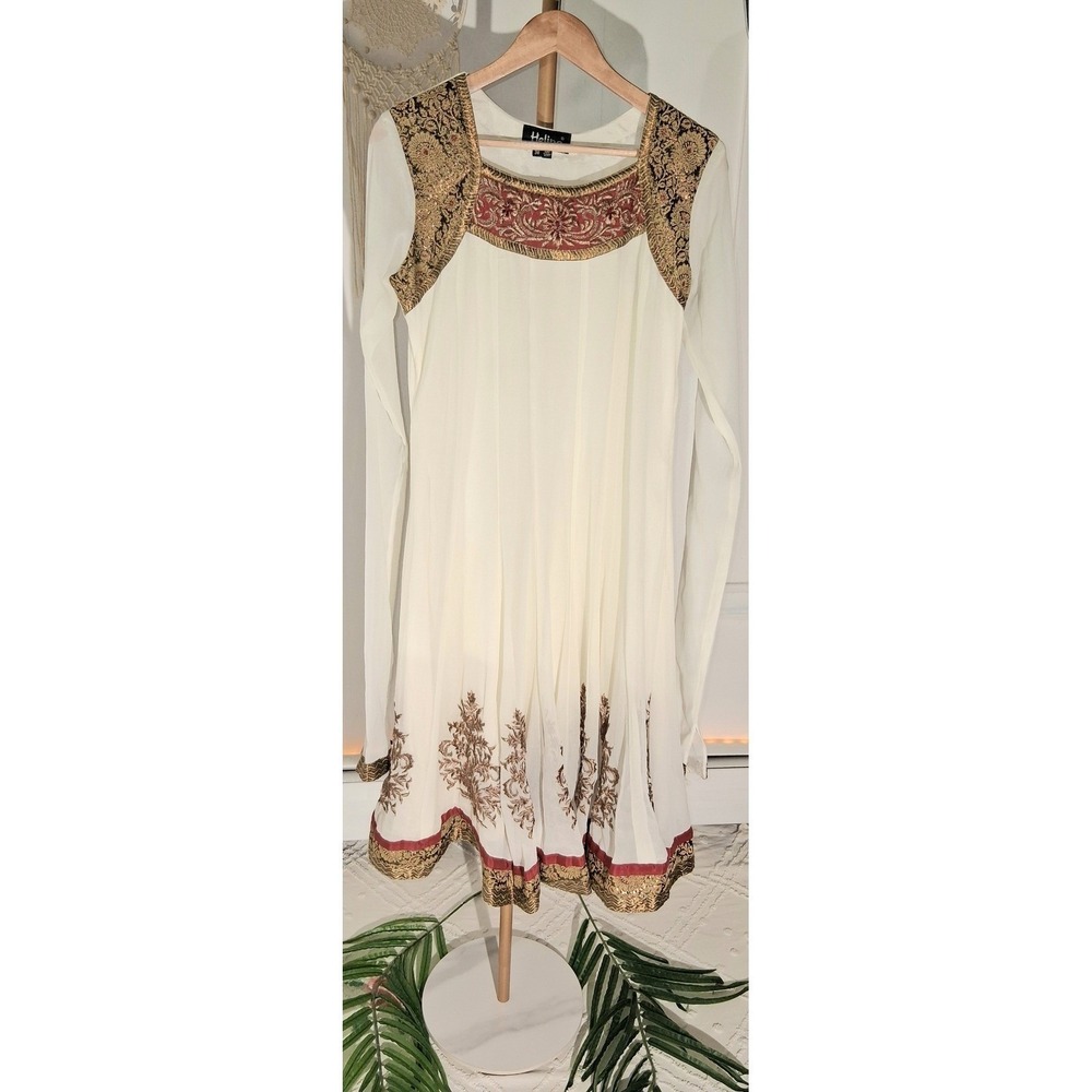 VNTG Bohemian Women's Size 38 Ivory Embroidered  Maxi Dress Prairie Cottagecore - Picture 11 of 14